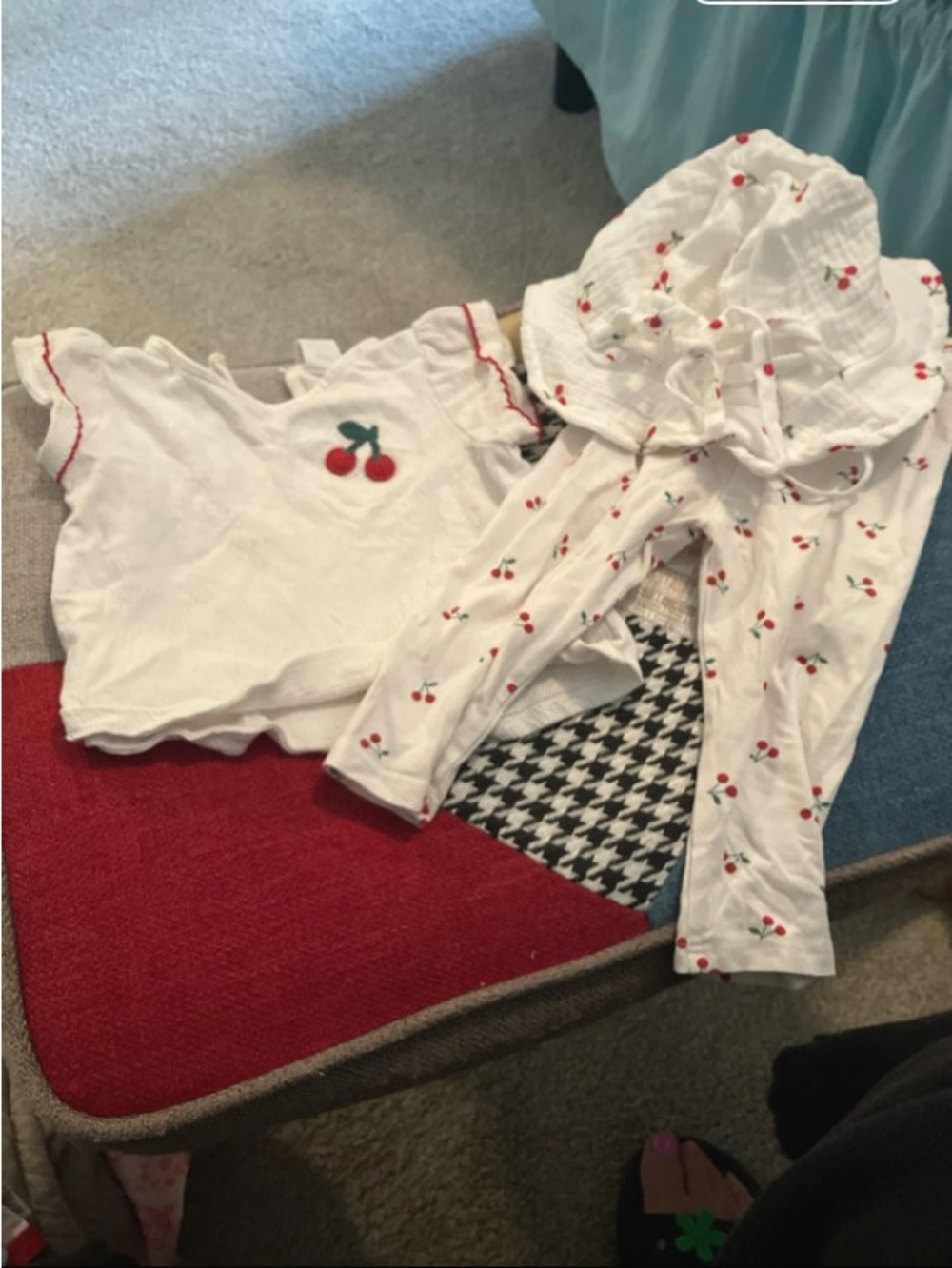 H&M White and Red Cherry Print Kids Matching Set